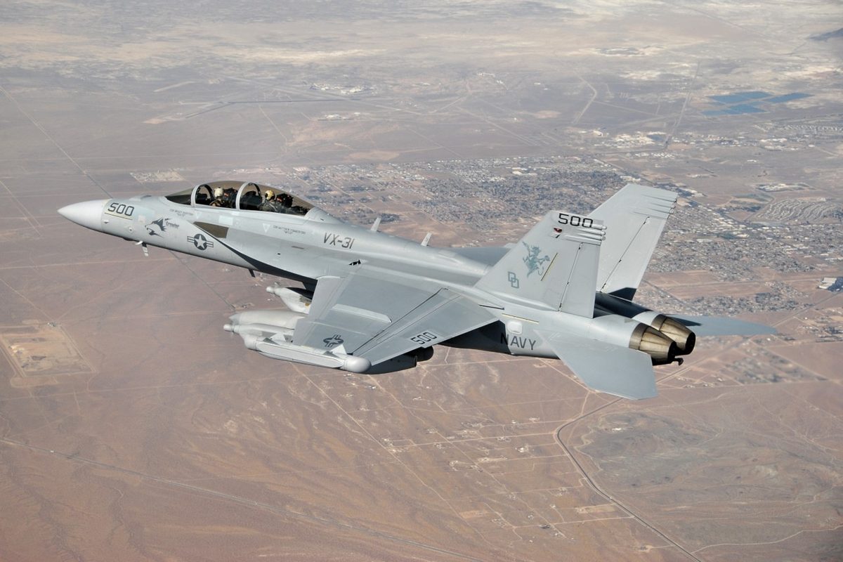 EA-18G Growler electronic warfare aircraft in flight over California