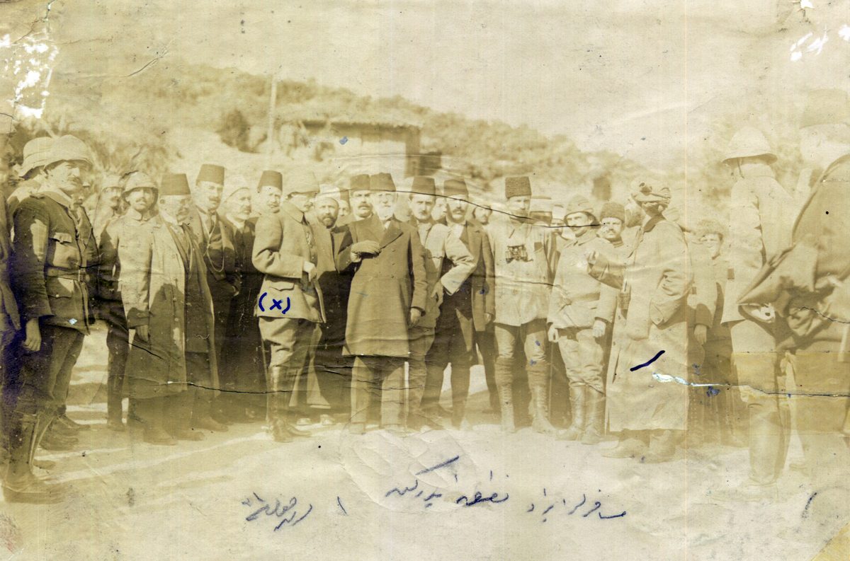 Mustafa Kemal meeting with officers during the Gallipoli campaign in 1915