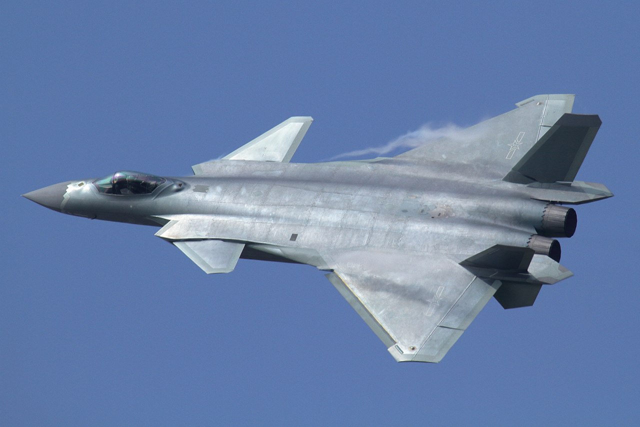 J-20 Mighty Dragon stealth fighter in flight showing its canard-delta wing configuration