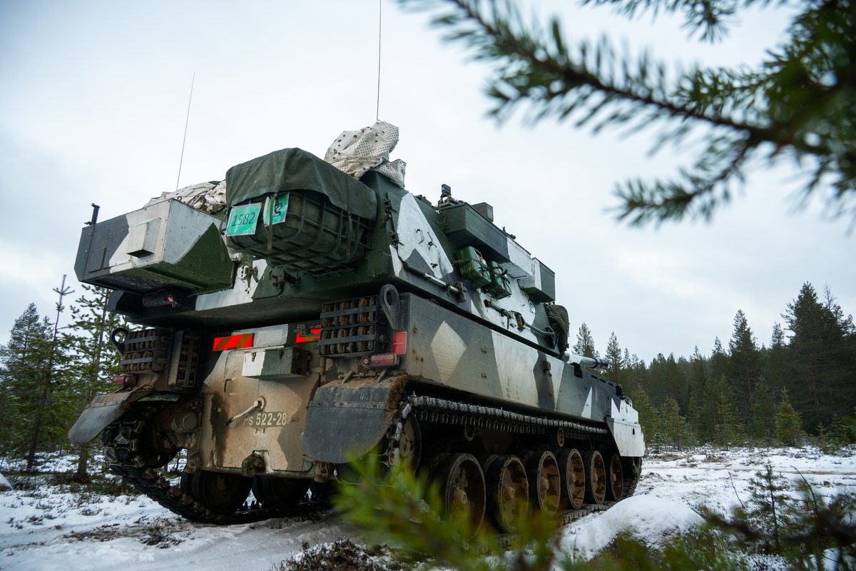 K9 Thunder howitzers lined up during a NATO exercise in Finland