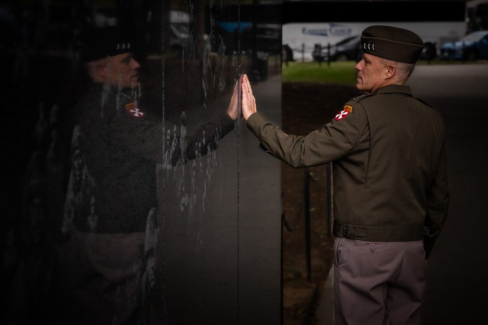 The Korean War Veterans Memorial statues and wall in Washington, D.C.