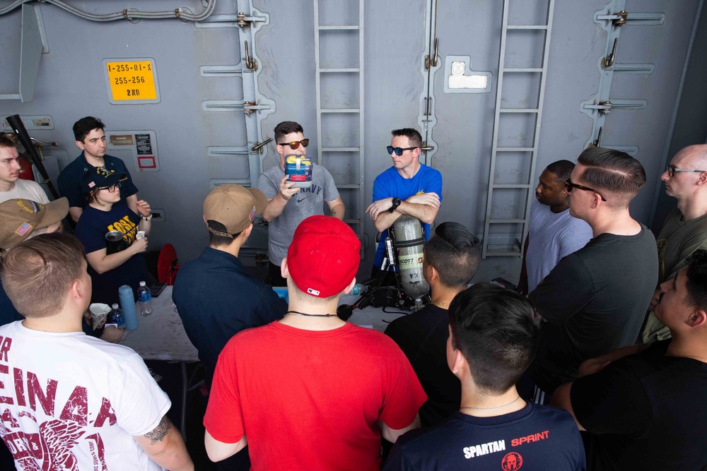 Sailors participate in safety training aboard USS Gerald R. Ford