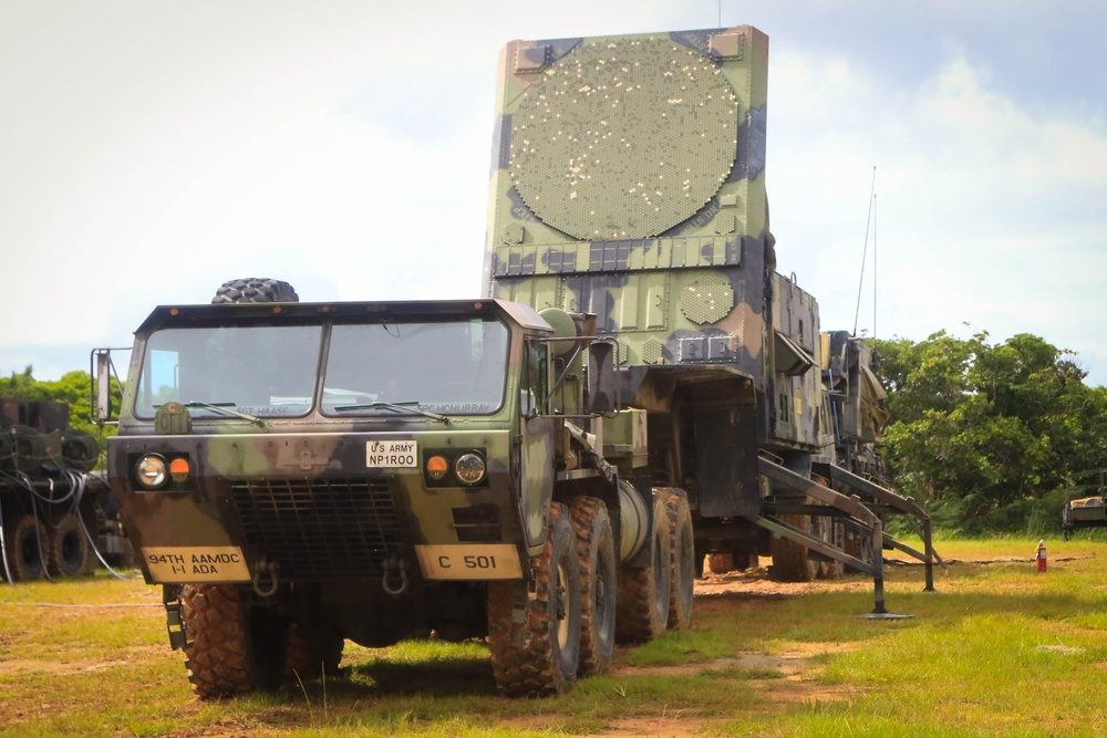 Patriot missile radar system deployed during training exercises at Kadena Air Base, Japan