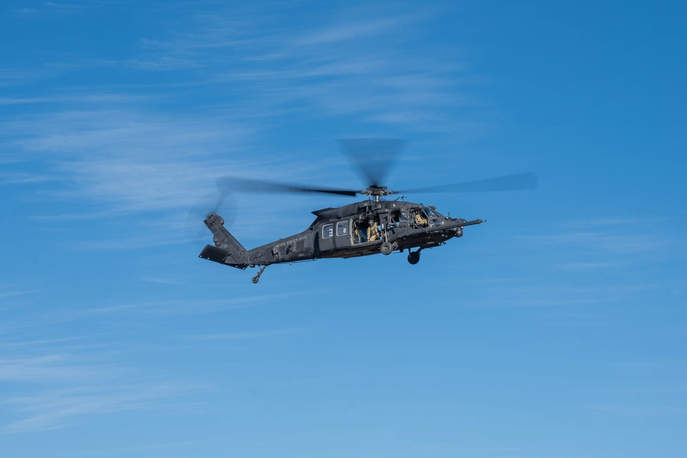 An MH-60M Black Hawk helicopter assigned to the 160th Special Operations Aviation Regiment hovers at Hurlburt Field, Florida, January 2024. U.S. Air Force photo by Airman 1st Class Hussein Enaya.