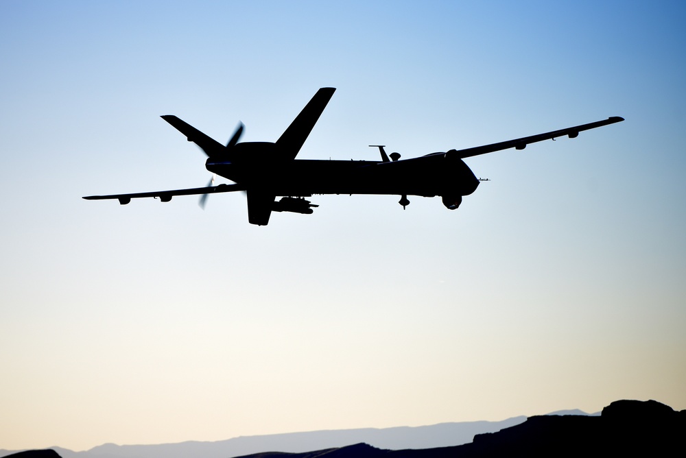 MQ-9 Reaper unmanned aircraft flying over the Nevada Test and Training Range
