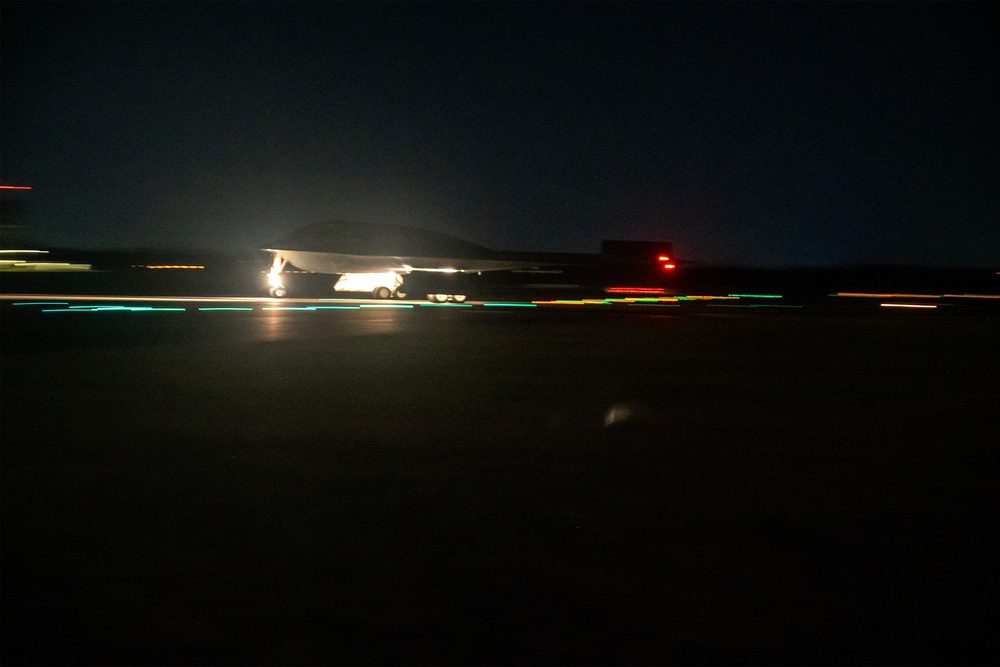 B-2 Spirit stealth bomber landing at Royal Australian Air Force Base Amberley during a Bomber Task Force mission