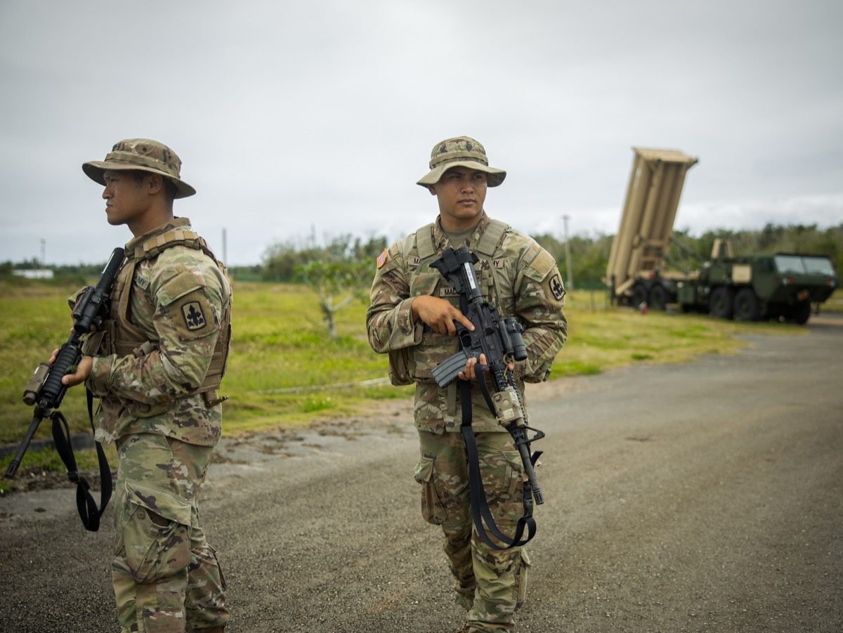 THAAD system deployed in a forward defensive position with security forces