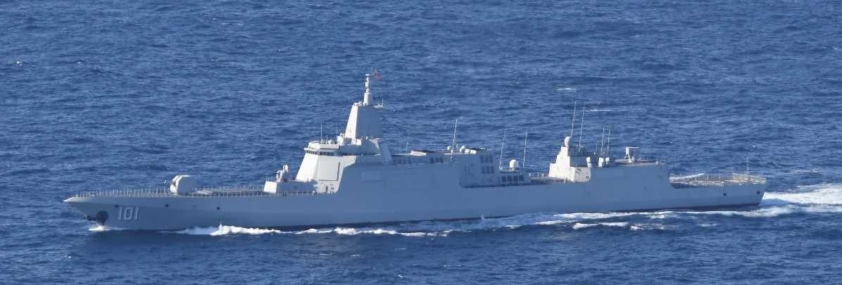 Type 055 Renhai-class destroyer at sea viewed from an elevated angle
