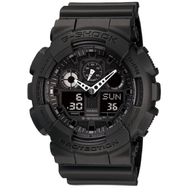 Casio G-Shock GA-100 analog-digital military watch in stealth black