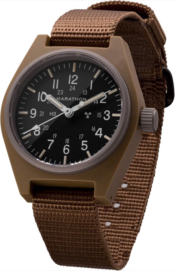 Marathon GPM 34mm military-issue field watch with tritium illumination and composite case