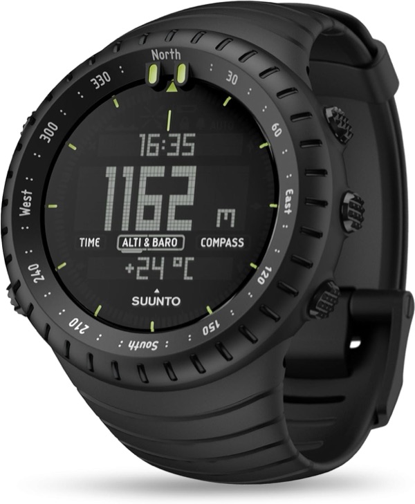 Suunto Core All Black outdoor watch with negative display showing altimeter