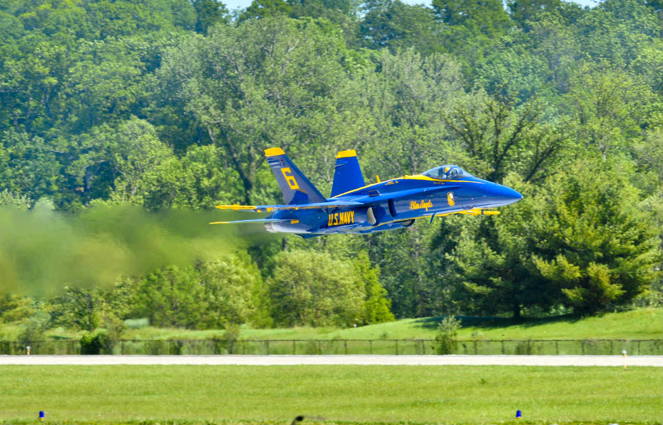Blue angel flying low