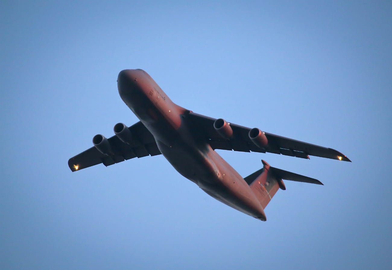 C-5 Galaxy flight sunset