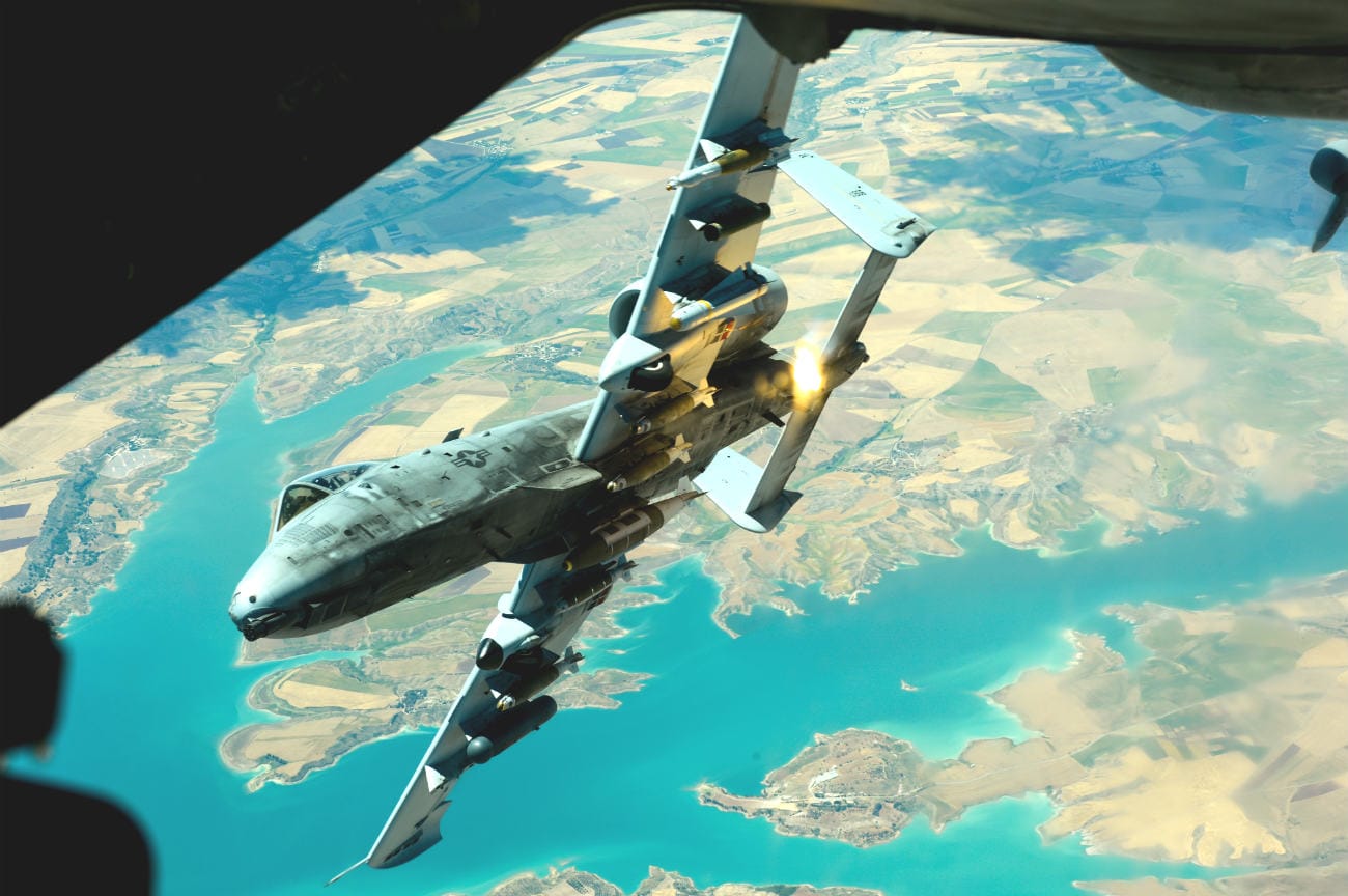 A-10 Warhog fires flare