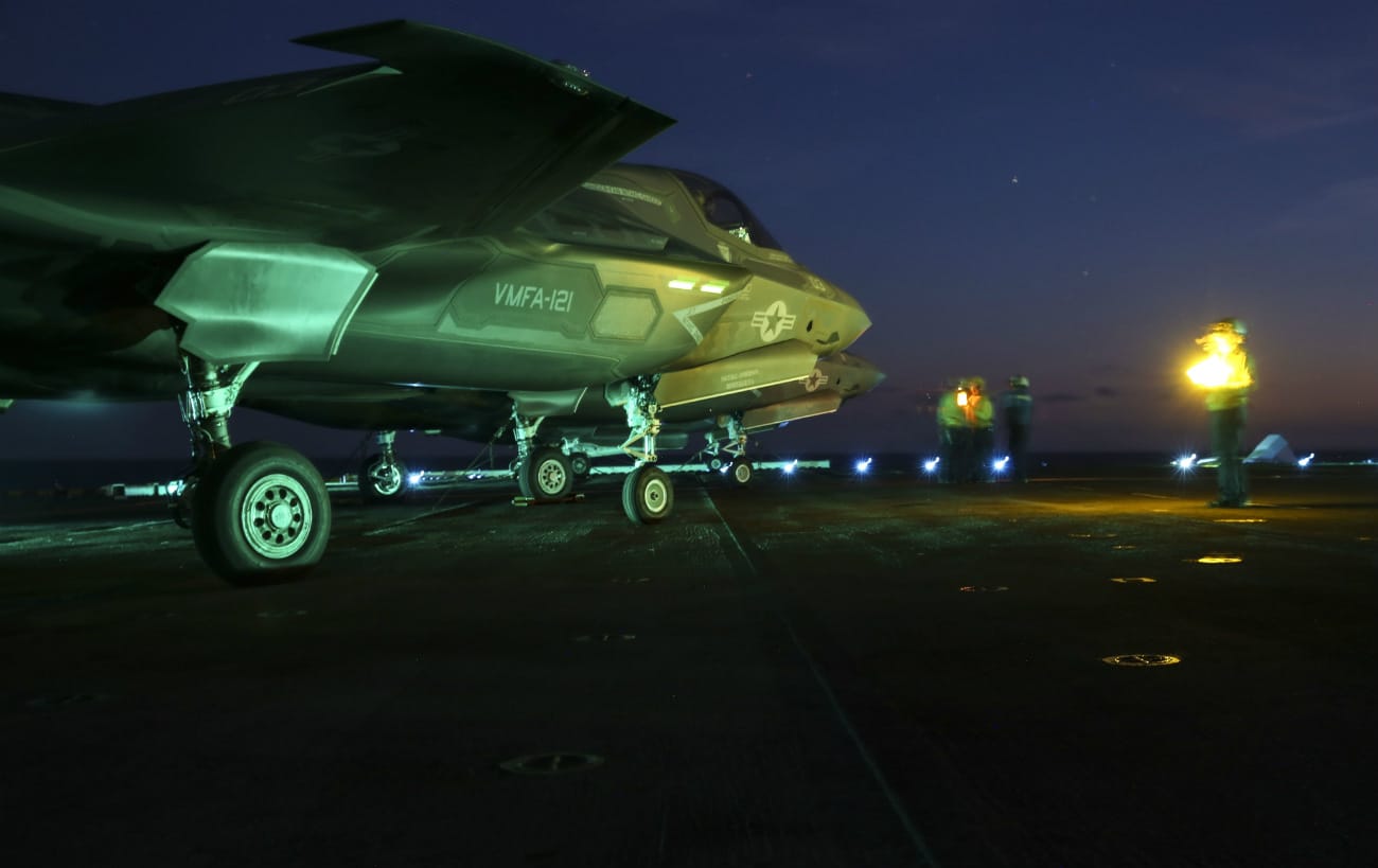 US Military Aircraft at Night Images - F-35B Lightning II preparing to taxi