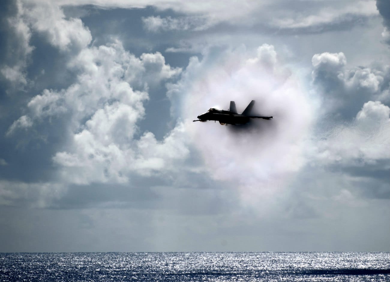 FA-18C Hornet assigned to Strike Fighter Squadron 113 breaks the sound barrier